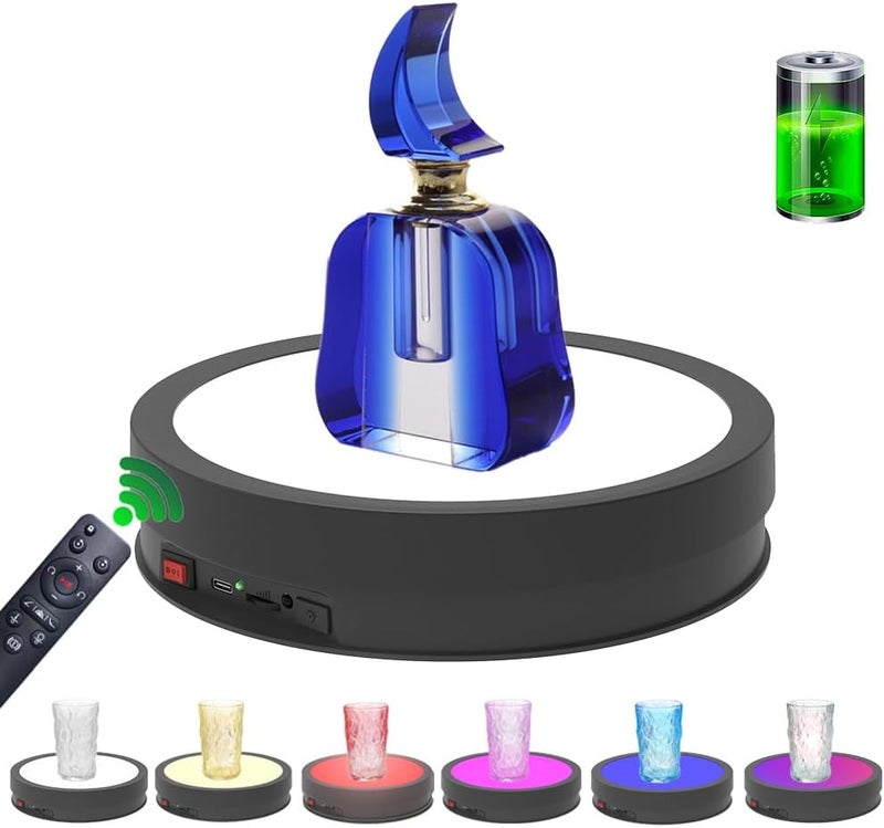 JAYEGT Variety Colors LED Light Non-Slip Rotating Display Stand , 66lbs Load, 360 Degree Photography Turntable for Glass Crystal Spherical Artwork (8.66inch / 6Color LED Light / Black / Rechargeable) - Image 1